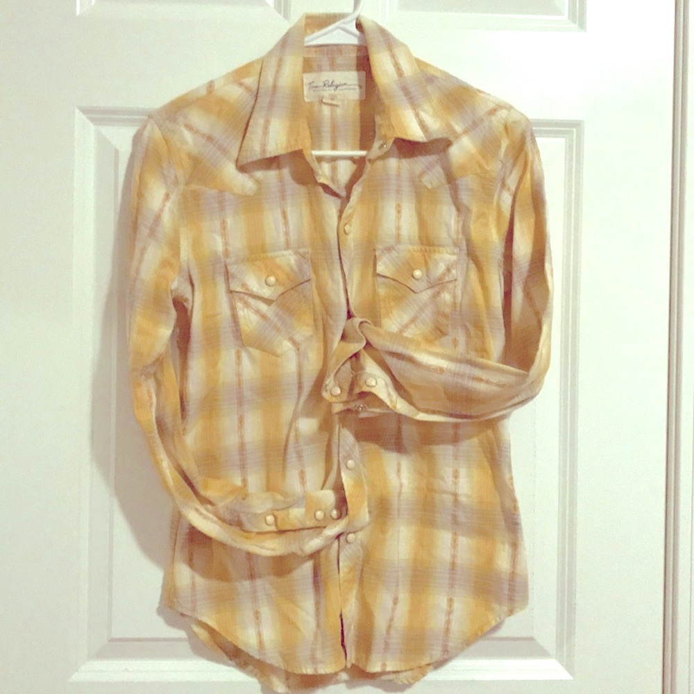 True Religion yellow/cream shirt